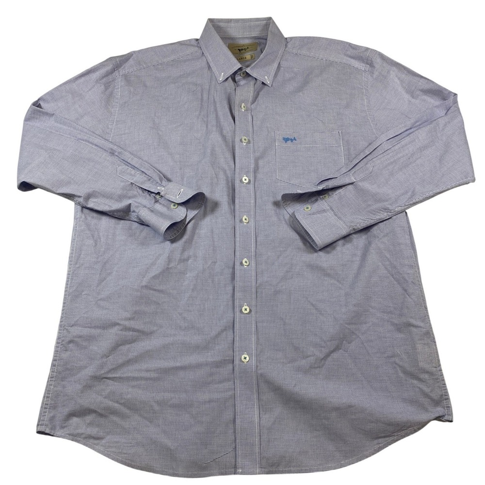Coastal Cotton Mens Large Blue Micro Check Button Down‎ Shirt Long Sleeve Peru